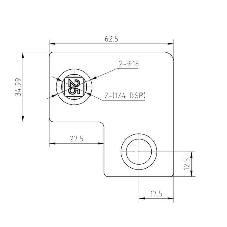 Pièce d'angle 90°, à angle droit, pour tuyaux carrés - 25 mm